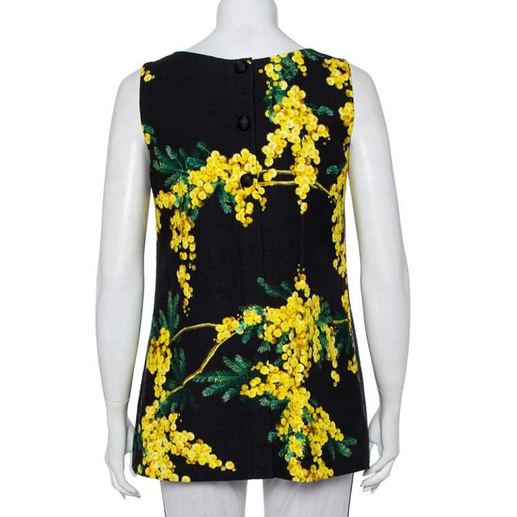 Pre Owned Dolce & Gabbana Black Acacia Printed Cotton Crystal Embellished Tunic Top M