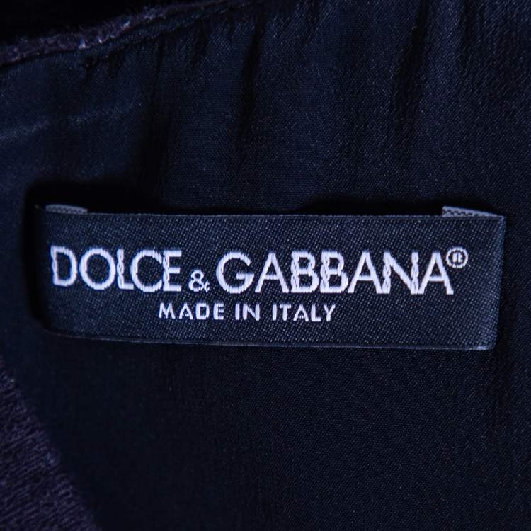 Pre Owned Dolce & Gabbana Black Acacia Printed Cotton Crystal Embellished Tunic Top M