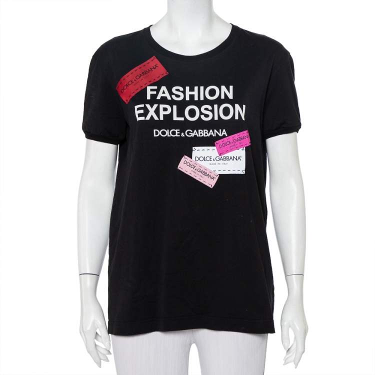 Pre Owned Dolce & Gabbana Black Fashion Explosion Printed Cotton Crewneck T-Shirt S