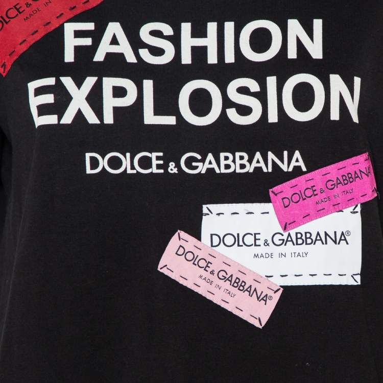 Pre Owned Dolce & Gabbana Black Fashion Explosion Printed Cotton Crewneck T-Shirt S