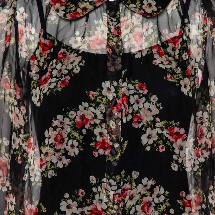 Pre Owned Dolce & Gabbana Black Floral Printed Silk Button Front Sheer Shirt M