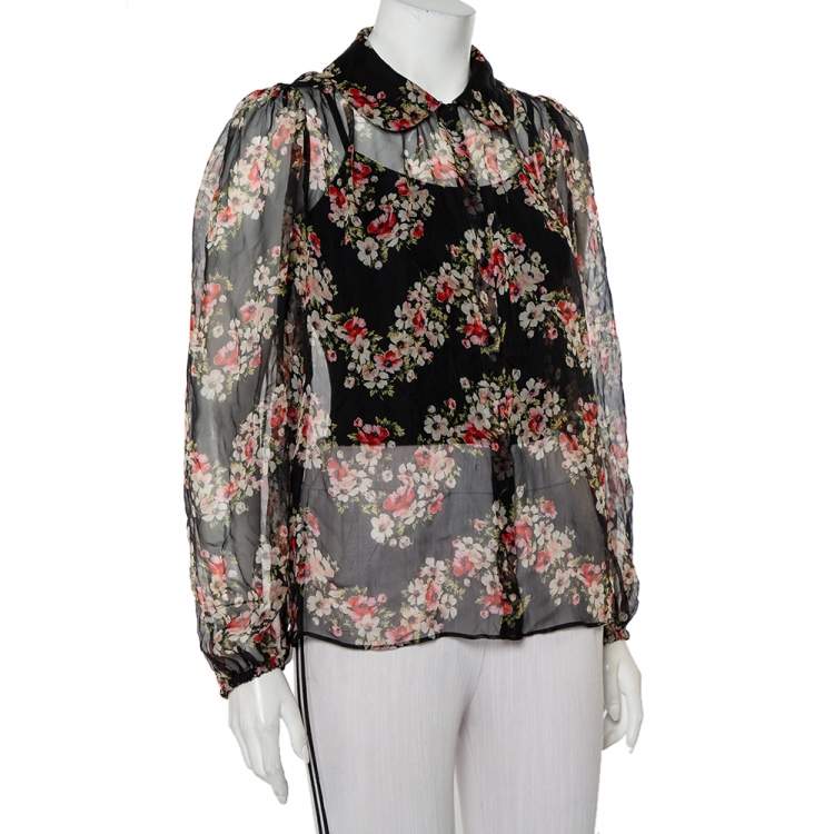 Pre Owned Dolce & Gabbana Black Floral Printed Silk Button Front Sheer Shirt M