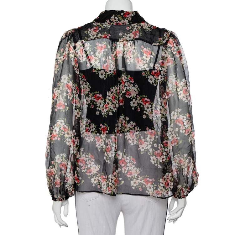 Pre Owned Dolce & Gabbana Black Floral Printed Silk Button Front Sheer Shirt M