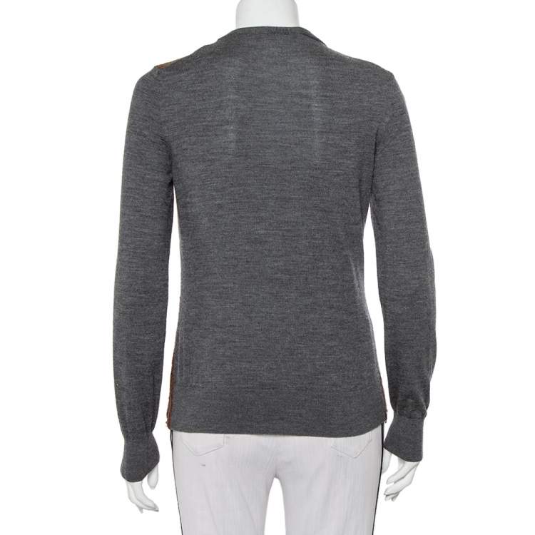 Pre Owned Dolce & Gabbana Grey Wool Contrast Lace Trim Button Front Cardigan M