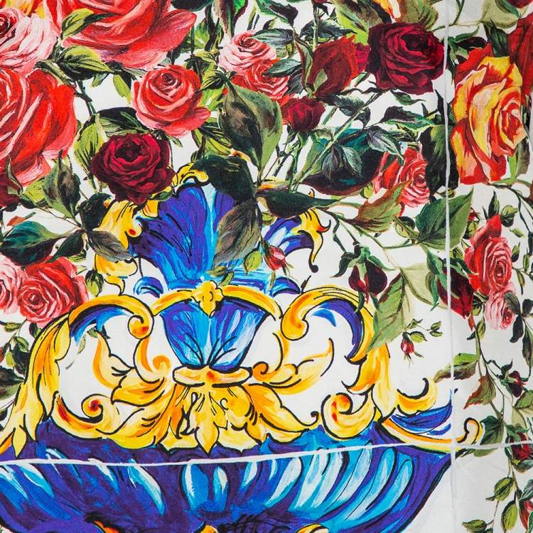 Pre Owned Dolce & Gabbana Multicolor Floral Majolica Printed Silk Top M