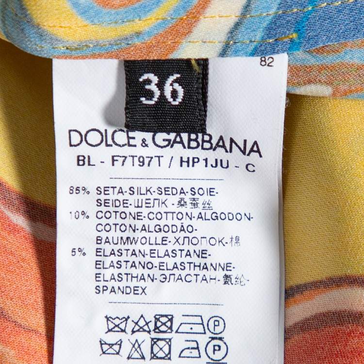 Pre Owned Dolce & Gabbana Multicolor Carretto Siciliano Printed Silk Oversized Top XS