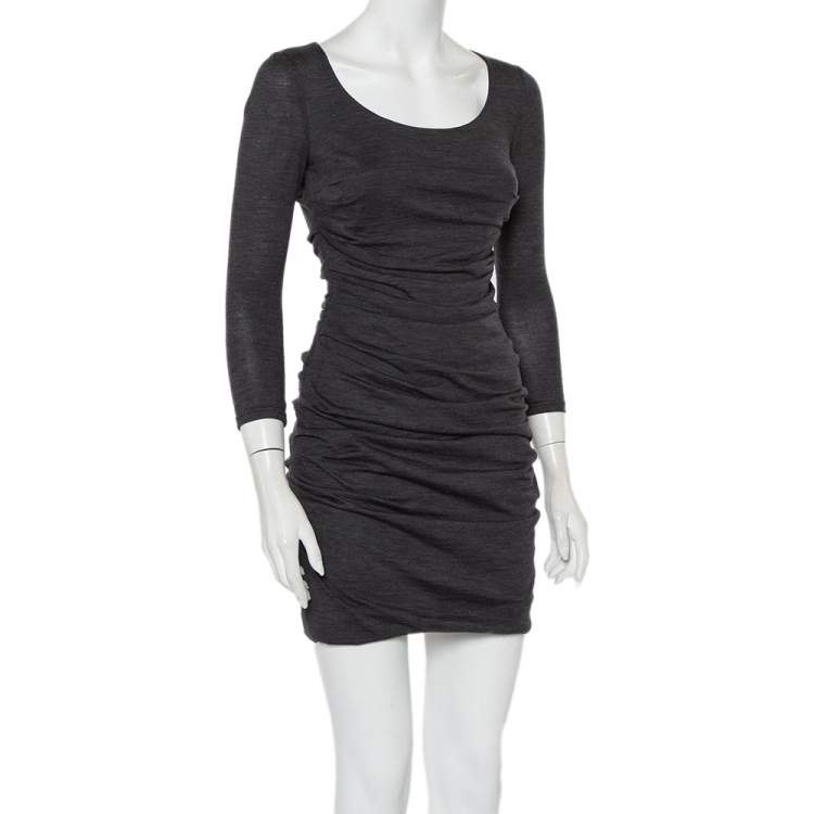 Pre Owned Dolce & Gabbana Charcoal Grey Knit Ruched Mini Dress M