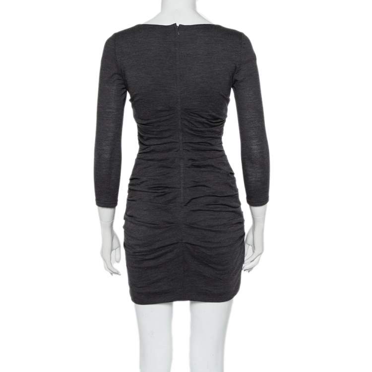Pre Owned Dolce & Gabbana Charcoal Grey Knit Ruched Mini Dress M