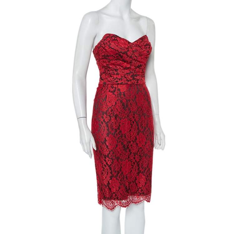 Dolce & Gabbana Red Lace Draped Strapless Mini Dress S Dolce & Gabbana | TLC
