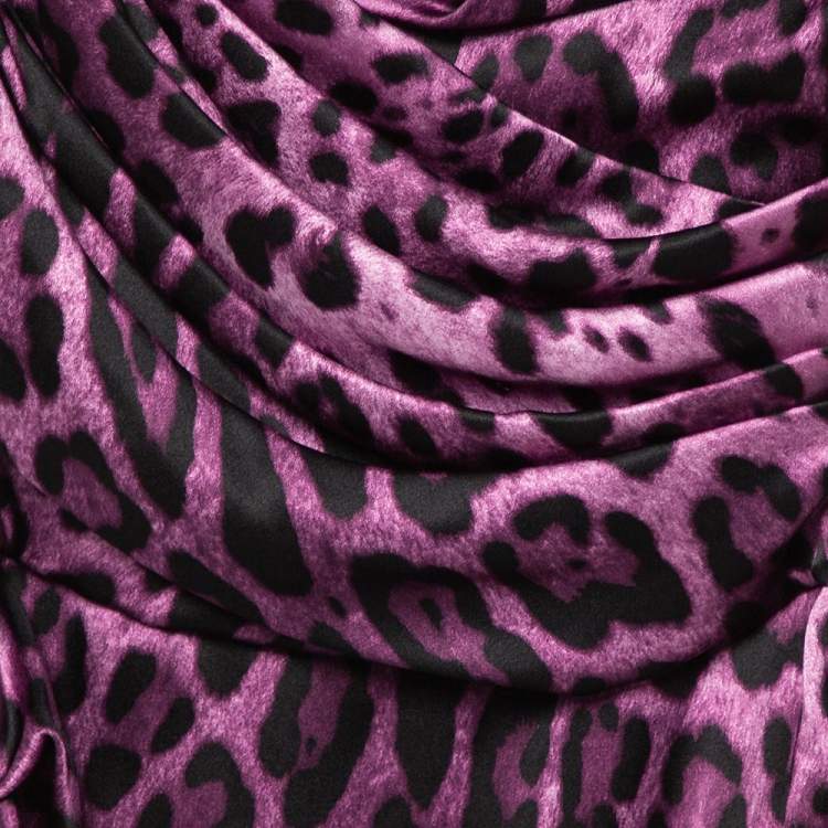Pre Owned Dolce & Gabbana Purple Animal Print Silk Ruched Sleeveless Dress S