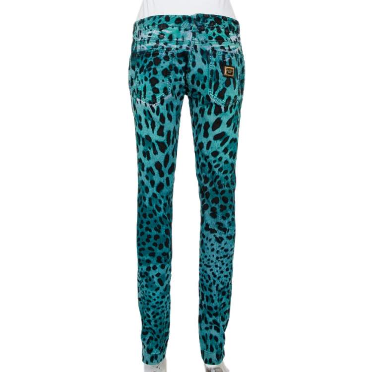 مملوكة مسبقًا Dolce & Gabbana Green & Blue Animal Printed Denim Tapered Leg Jeans M