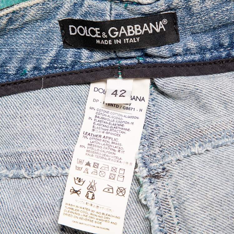 مملوكة مسبقًا Dolce & Gabbana Green & Blue Animal Printed Denim Tapered Leg Jeans M