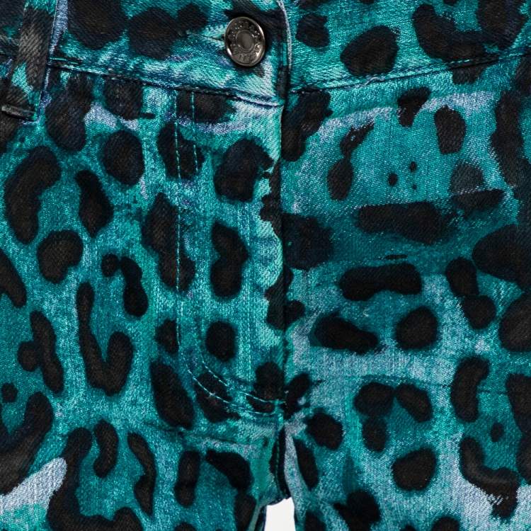 مملوكة مسبقًا Dolce & Gabbana Green & Blue Animal Printed Denim Tapered Leg Jeans M
