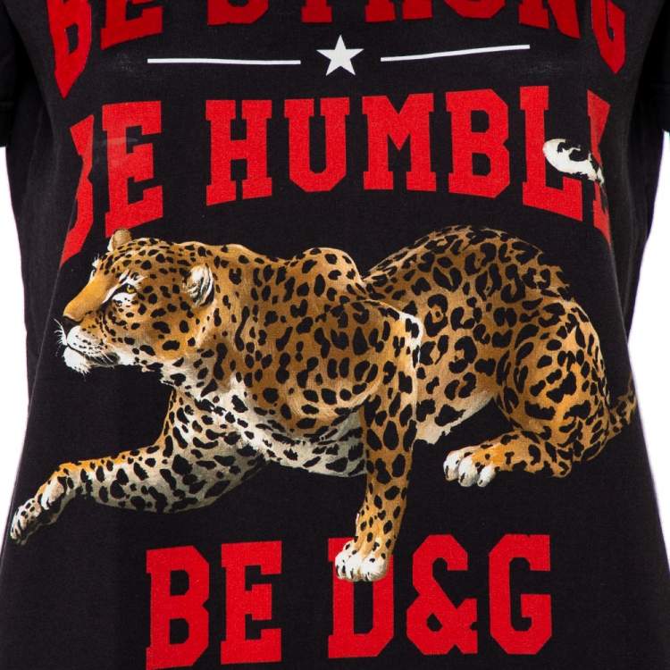 Pre Owned Dolce & Gabbana Black Leopard Printed Cotton Crewneck T-Shirt S