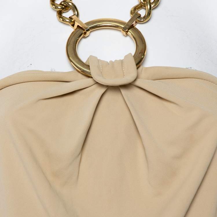 Pre Owned Dolce & Gabbana Beige Jersey Chunky Chain Halter Neck Cami Top M