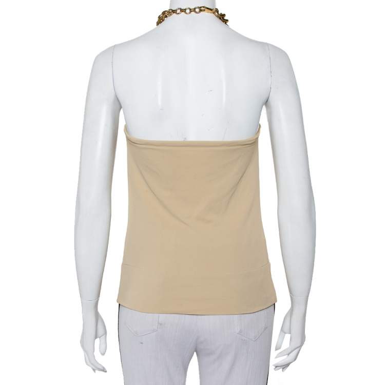 Pre Owned Dolce & Gabbana Beige Jersey Chunky Chain Halter Neck Cami Top M