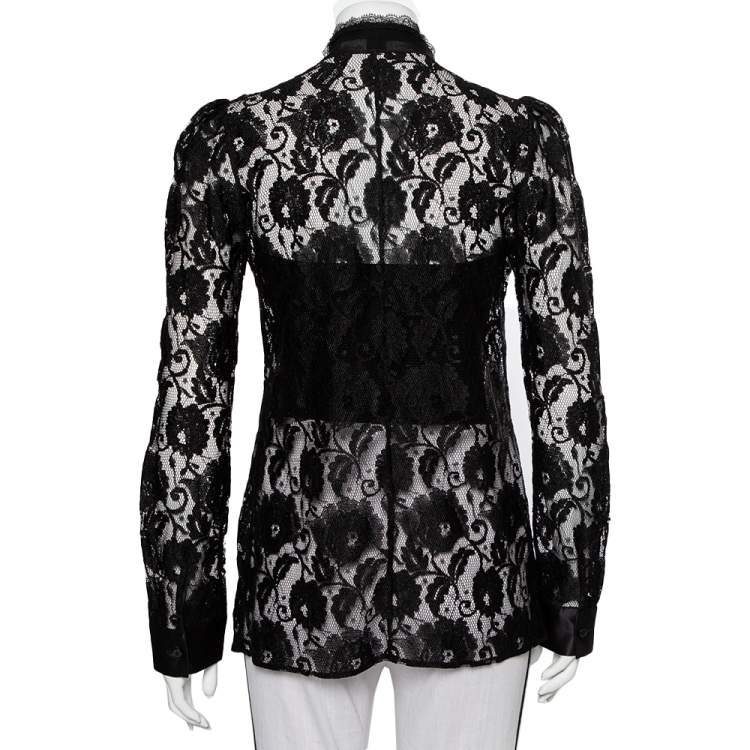 Pre Owned Dolce & Gabbana Black Lace Neck Tie Detail Shirt S
