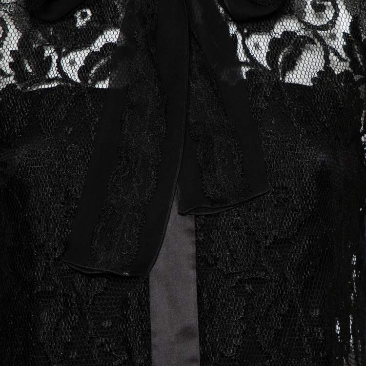 Pre Owned Dolce & Gabbana Black Lace Neck Tie Detail Shirt S