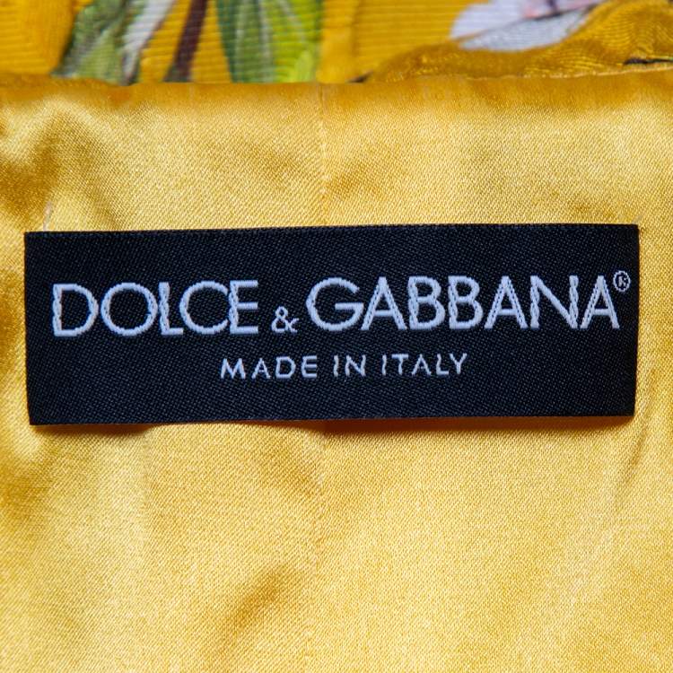 Pre Owned Dolce & Gabbana Yellow Almond Blossom Printed Jacquard Double Breasted Cropped Jacket S