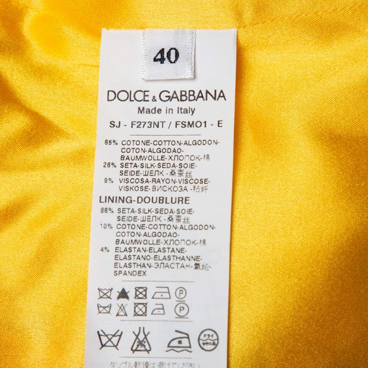 Pre Owned Dolce & Gabbana Yellow Almond Blossom Printed Jacquard Double Breasted Cropped Jacket S