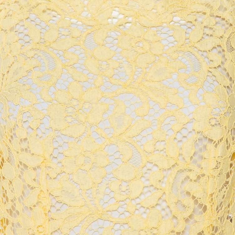 Pre Owned Dolce & Gabbana Yellow Lace Scallop Detail Sleeveless Top S