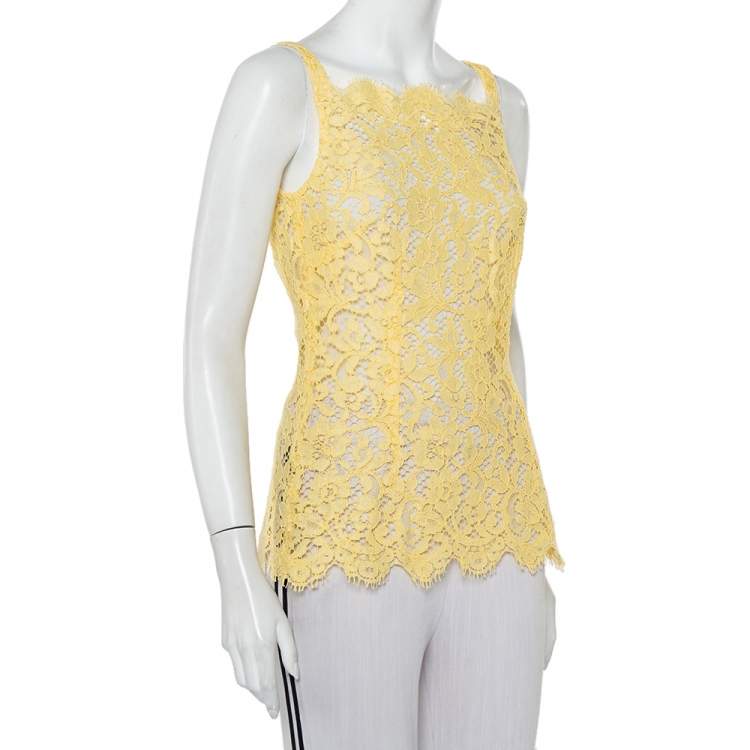 Pre Owned Dolce & Gabbana Yellow Lace Scallop Detail Sleeveless Top S