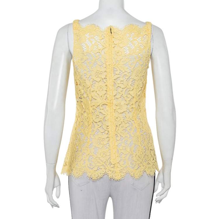 Pre Owned Dolce & Gabbana Yellow Lace Scallop Detail Sleeveless Top S