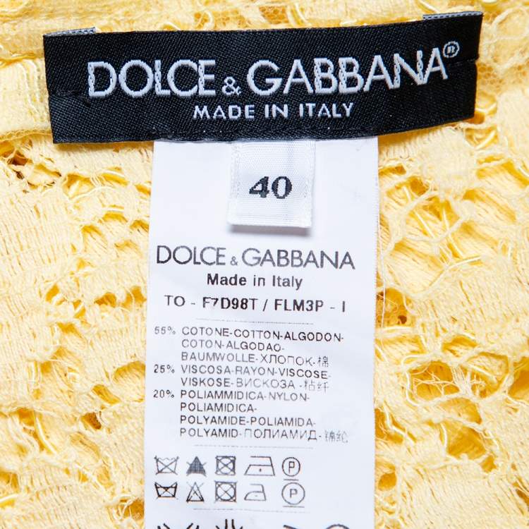 Pre Owned Dolce & Gabbana Yellow Lace Scallop Detail Sleeveless Top S