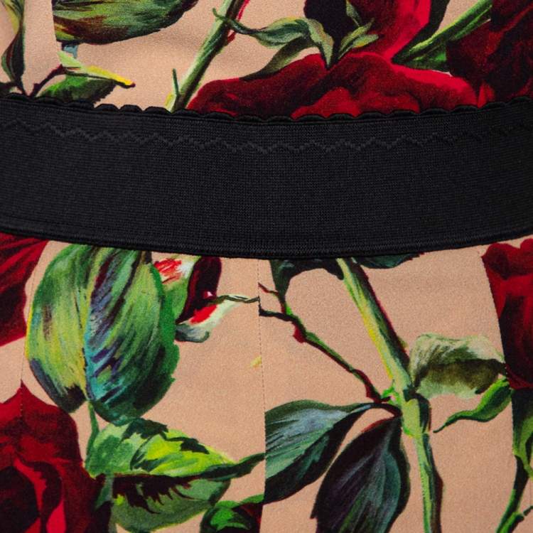 Pre Owned Dolce & Gabbana Beige Floral Printed Crepe Top & Tapered Leg Trousers S