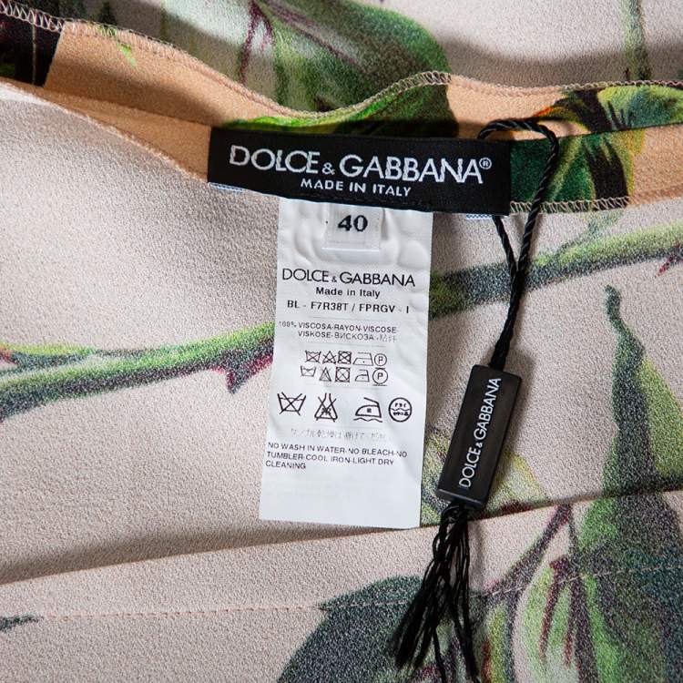Pre Owned Dolce & Gabbana Beige Floral Printed Crepe Top & Tapered Leg Trousers S