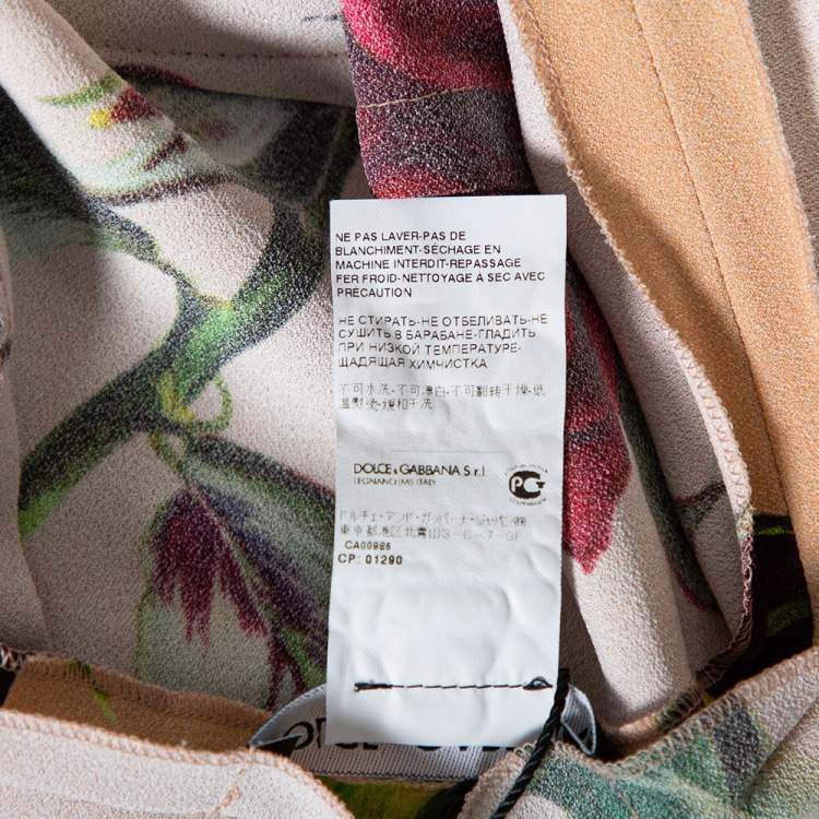 Pre Owned Dolce & Gabbana Beige Floral Printed Crepe Top & Tapered Leg Trousers S