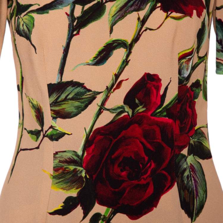 Pre Owned Dolce & Gabbana Beige Floral Printed Crepe Top & Tapered Leg Trousers S