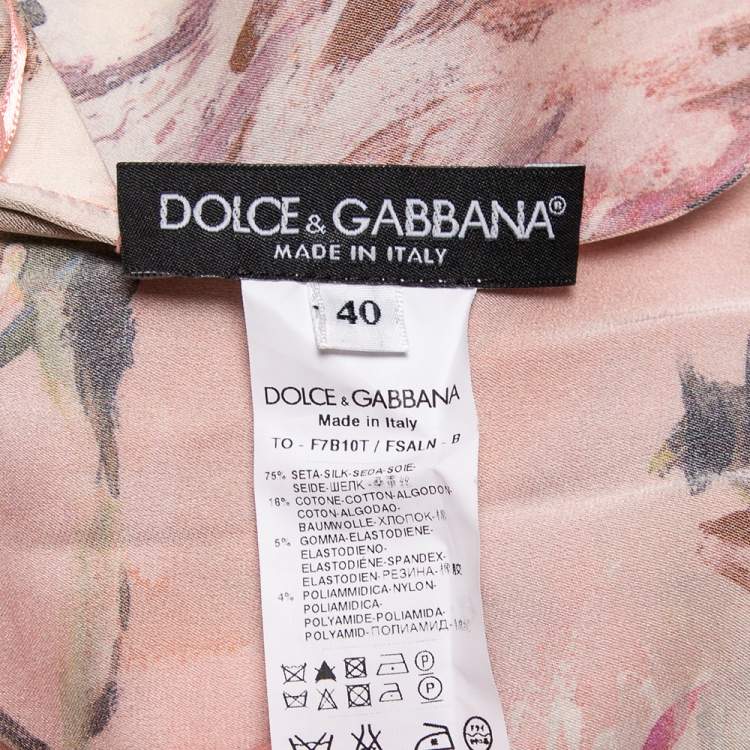 Pre Owned Dolce & Gabbana Pink Floral Printed Silk Lace Trim Top S