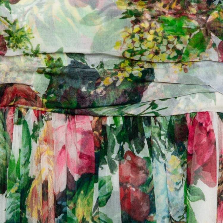 Pre Owned Dolce & Gabbana Vintage Multicolor Floral Printed Silk Waist Tie Detail Sleeveless Long Dress S