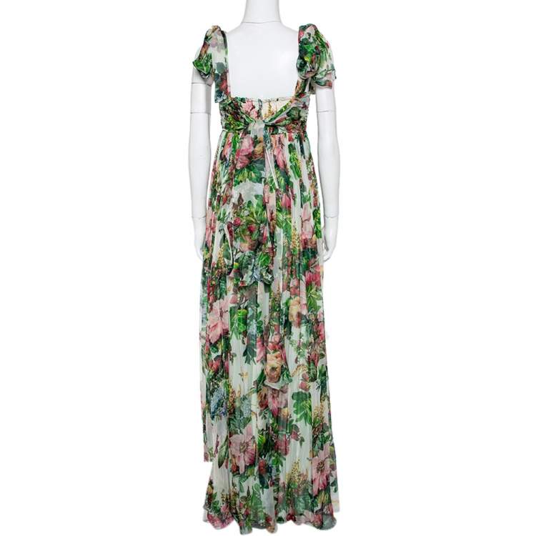 Pre Owned Dolce & Gabbana Vintage Multicolor Floral Printed Silk Waist Tie Detail Sleeveless Long Dress S
