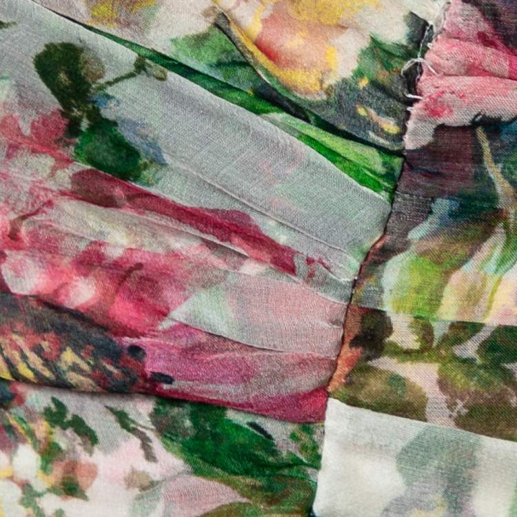 Pre Owned Dolce & Gabbana Vintage Multicolor Floral Printed Silk Waist Tie Detail Sleeveless Long Dress S
