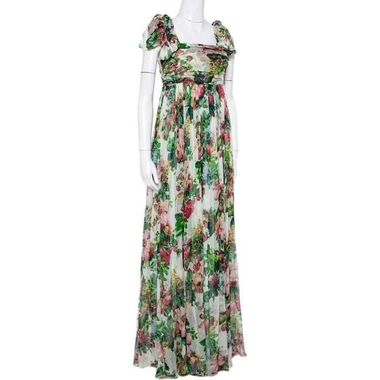 Pre Owned Dolce & Gabbana Vintage Multicolor Floral Printed Silk Waist Tie Detail Sleeveless Long Dress S