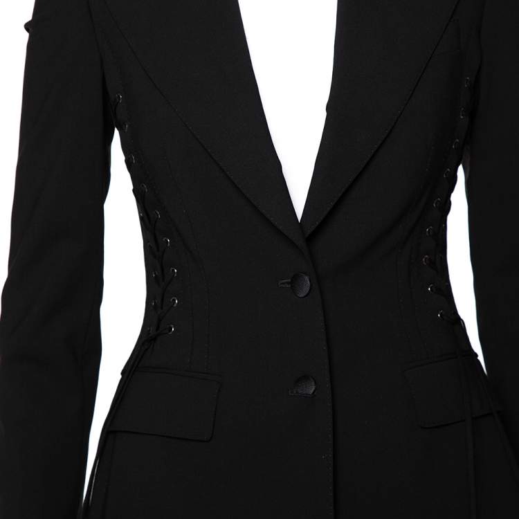 Pre Owned Dolce & Gabbana Black Wool Lace Up Detail Button Front Blazer XS