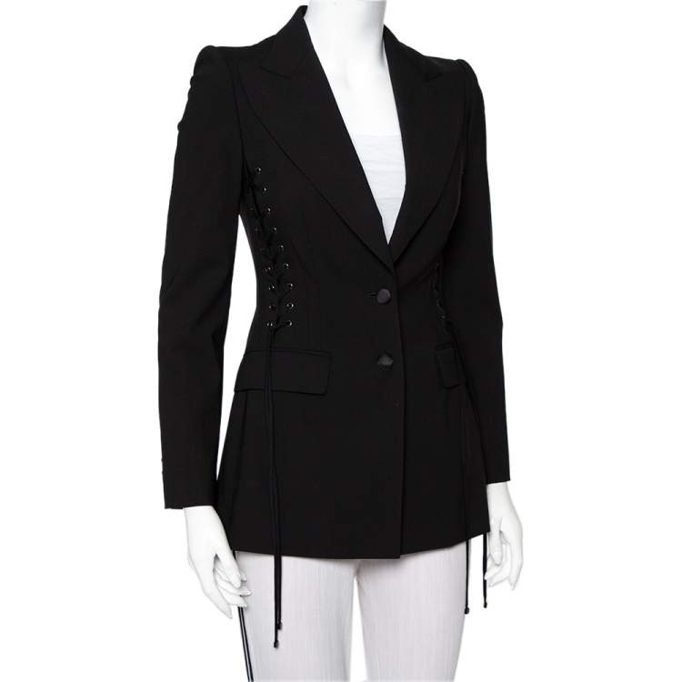 Pre Owned Dolce & Gabbana Black Wool Lace Up Detail Button Front Blazer XS