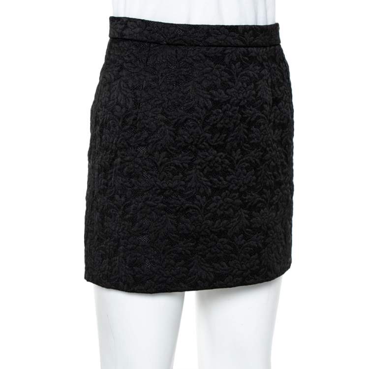 Pre Owned Dolce & Gabbana Black Floral Jacquard Mini Skirt S