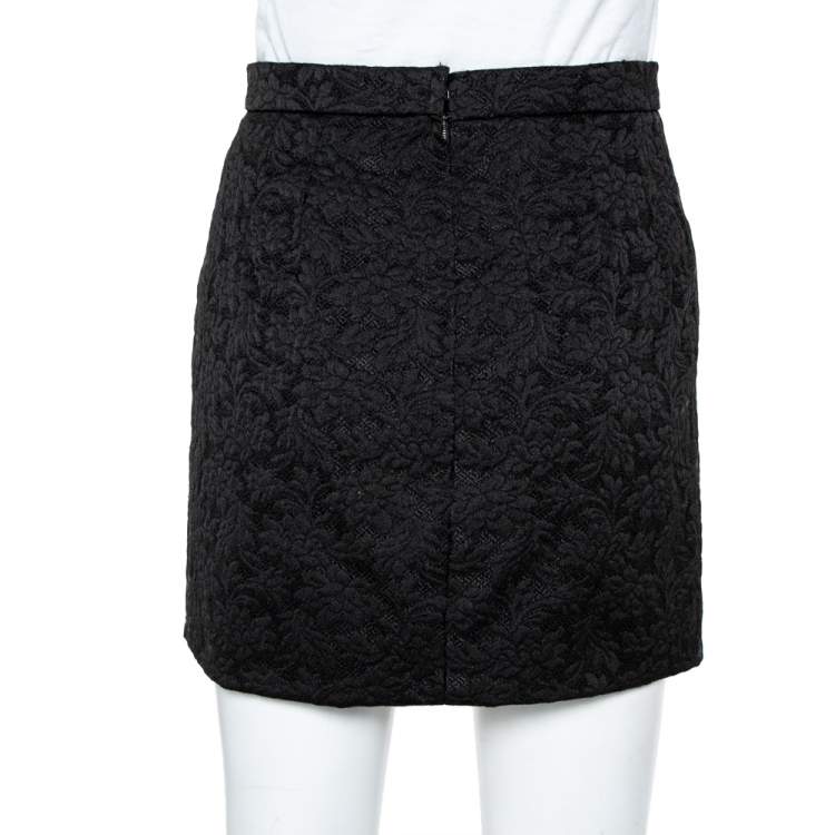 Pre Owned Dolce & Gabbana Black Floral Jacquard Mini Skirt S
