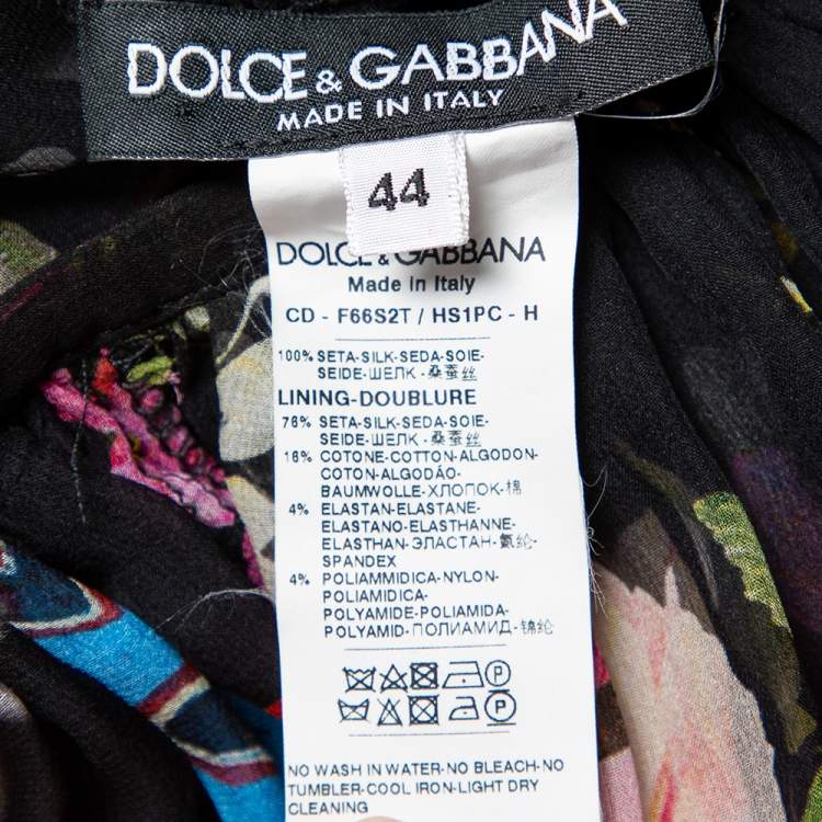 Pre Owned Dolce & Gabbana Black Space Printed Silk Neck Tie Detail Midi Dress M