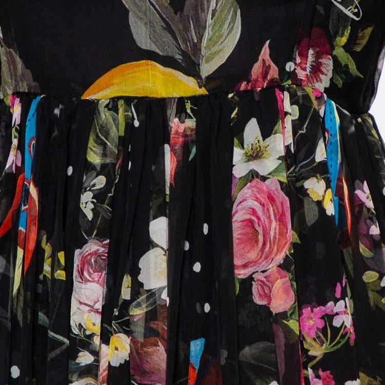 Pre Owned Dolce & Gabbana Black Space Printed Silk Neck Tie Detail Midi Dress M