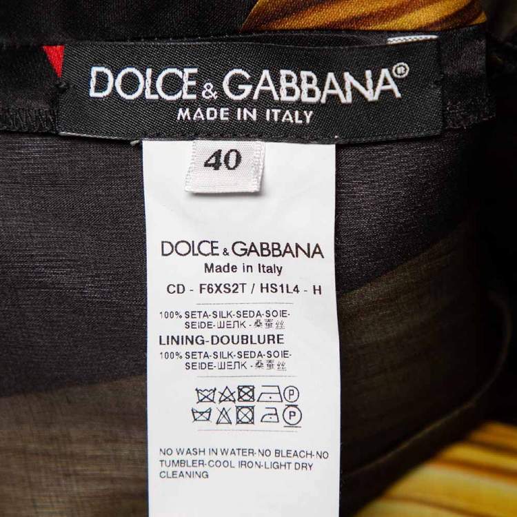 Pre Owned Dolce & Gabbana Black Spaghetti Print Silk Organza Midi Dress S