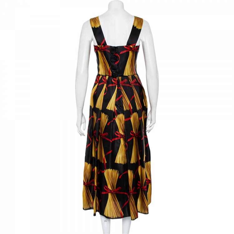 Pre Owned Dolce & Gabbana Black Spaghetti Print Silk Organza Midi Dress S