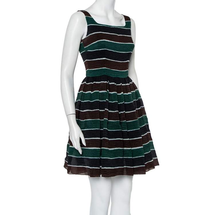 Pre Owned Dolce & Gabbana Multicolor Striped Textured Silk Pleated Mini Dress S