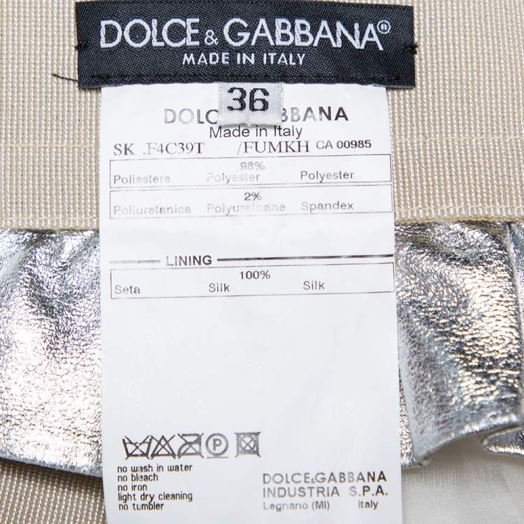 Pre Owned Dolce & Gabbana Metallic Silver Faux Leather Pencil Skirt XS 
