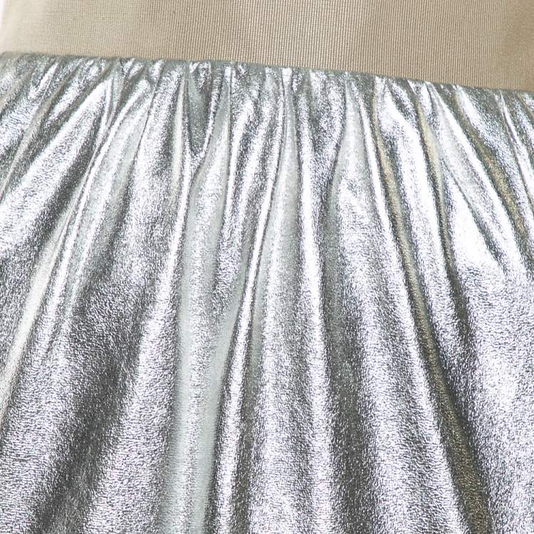 Pre Owned Dolce & Gabbana Metallic Silver Faux Leather Pencil Skirt XS 