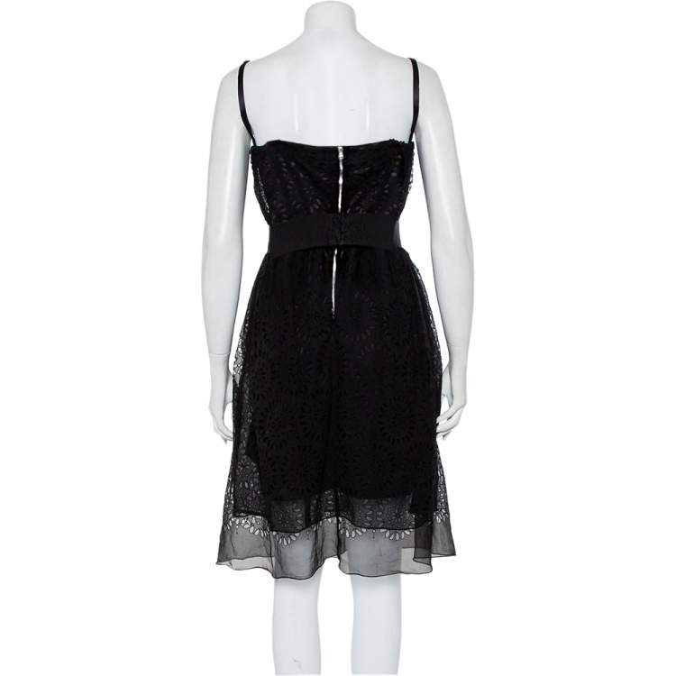 Pre Owned Dolce & Gabbana Black Cutwork Chiffon Bustier Detail Sleeveless Midi Dress XS