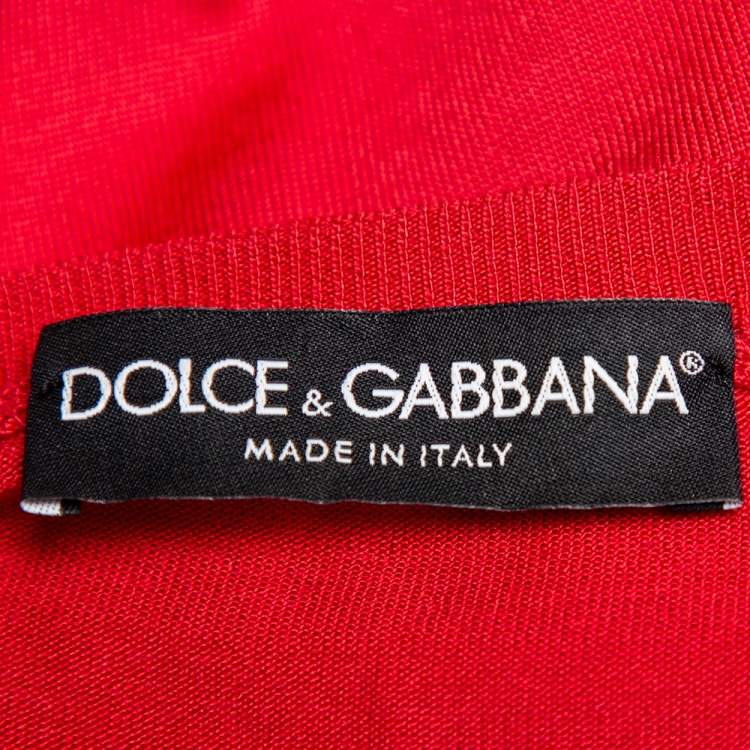 Pre Owned Dolce & Gabbana red Carretto Siciliano Printed Silk & Knit Crewneck Jumper M